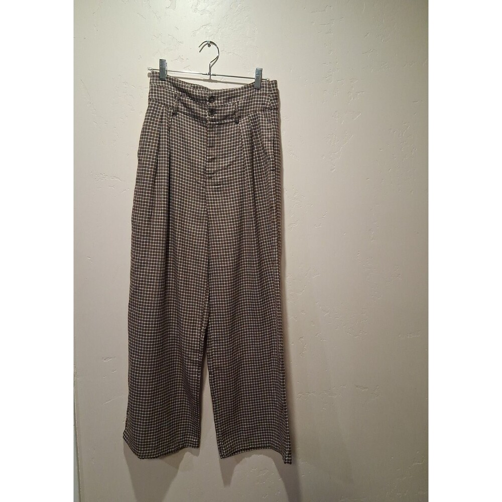 Cider Wide Leg Pants Womens M Brown Plaid High Rise Trousers Career Academia